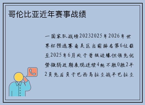 哥伦比亚近年赛事战绩
